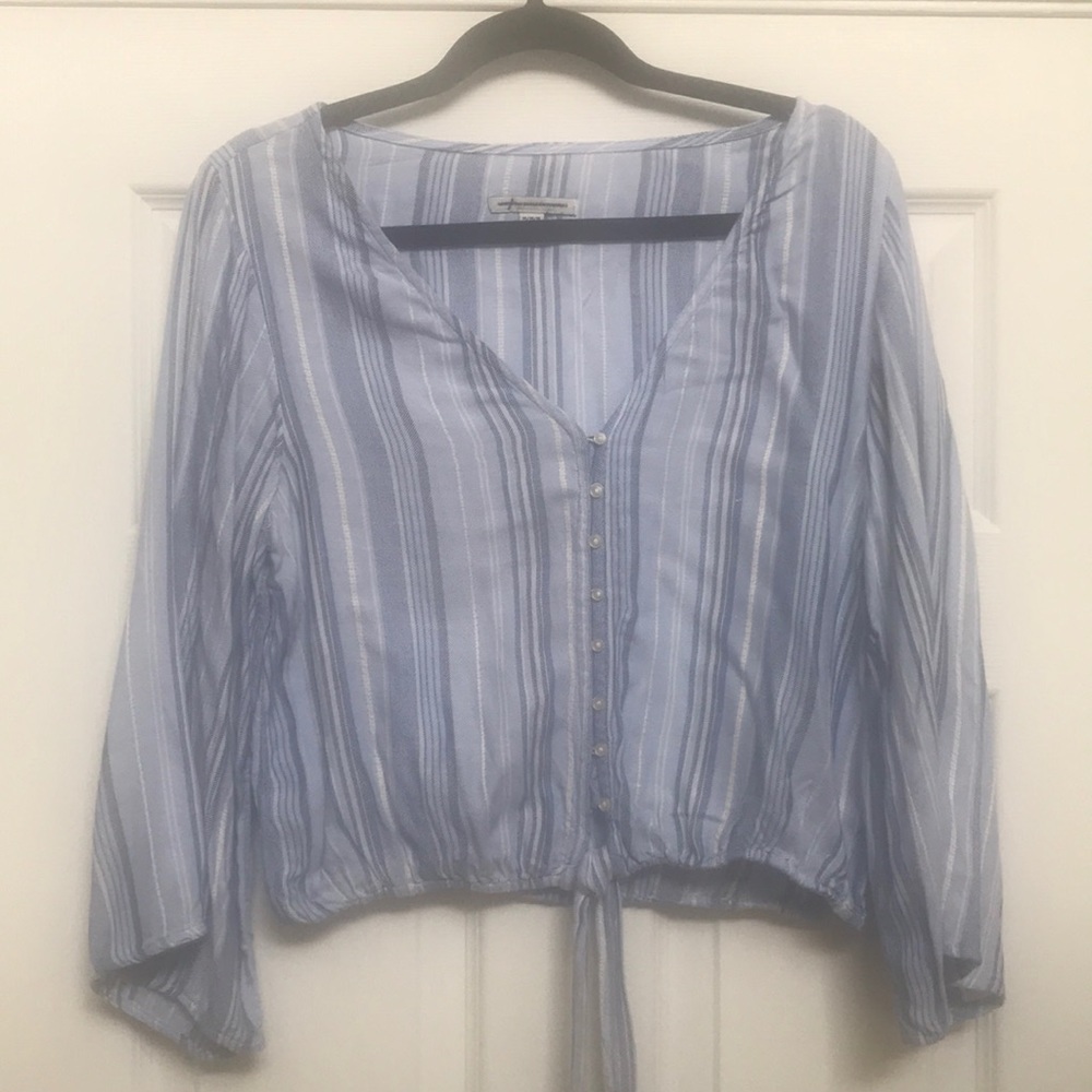 Vertical Stripe Tie Front Top